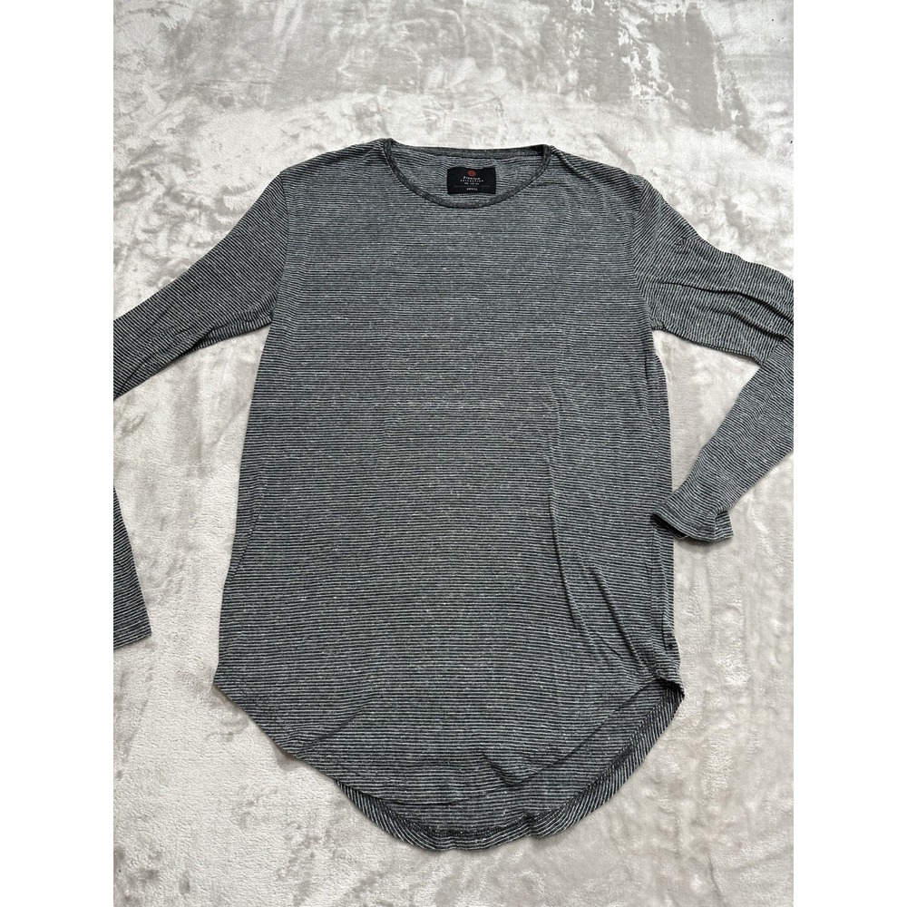 Premium Collection Shirt Men's Size Small Gray Striped Long Sleeve Crew‎ Neck